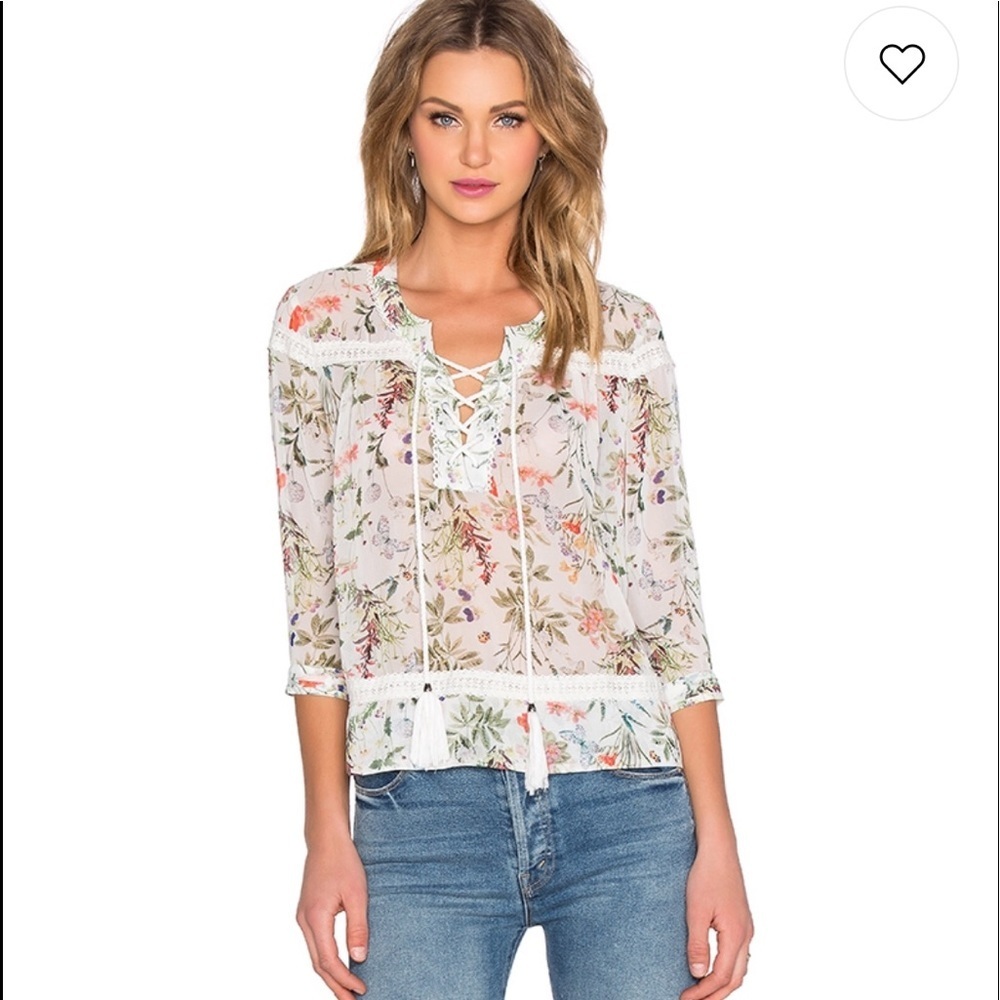 • The Kooples • Lace Up Floral Blouse XXS